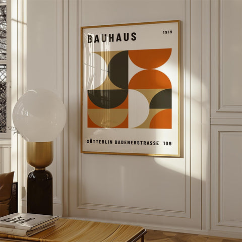 Bauhaus geometric earth tones art poster for modern decor