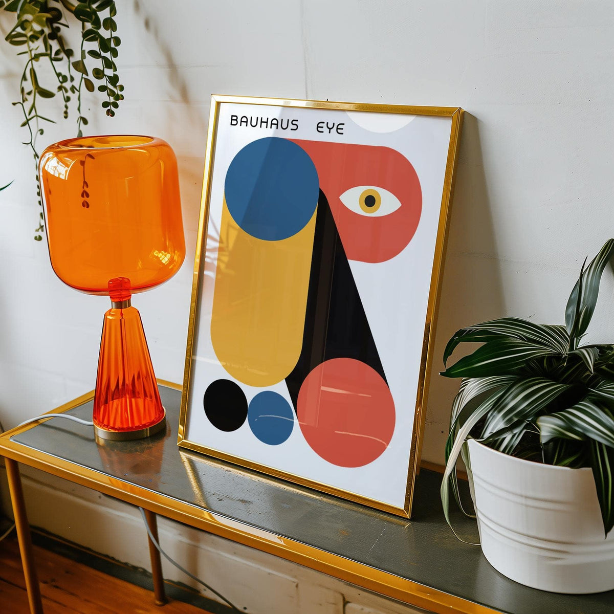 Bauhaus graphic with vibrant primary colours and abstract forms