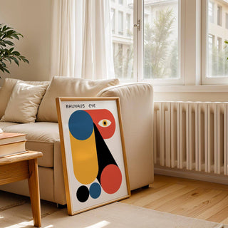 Retro-style Bauhaus graphic with structured patterns