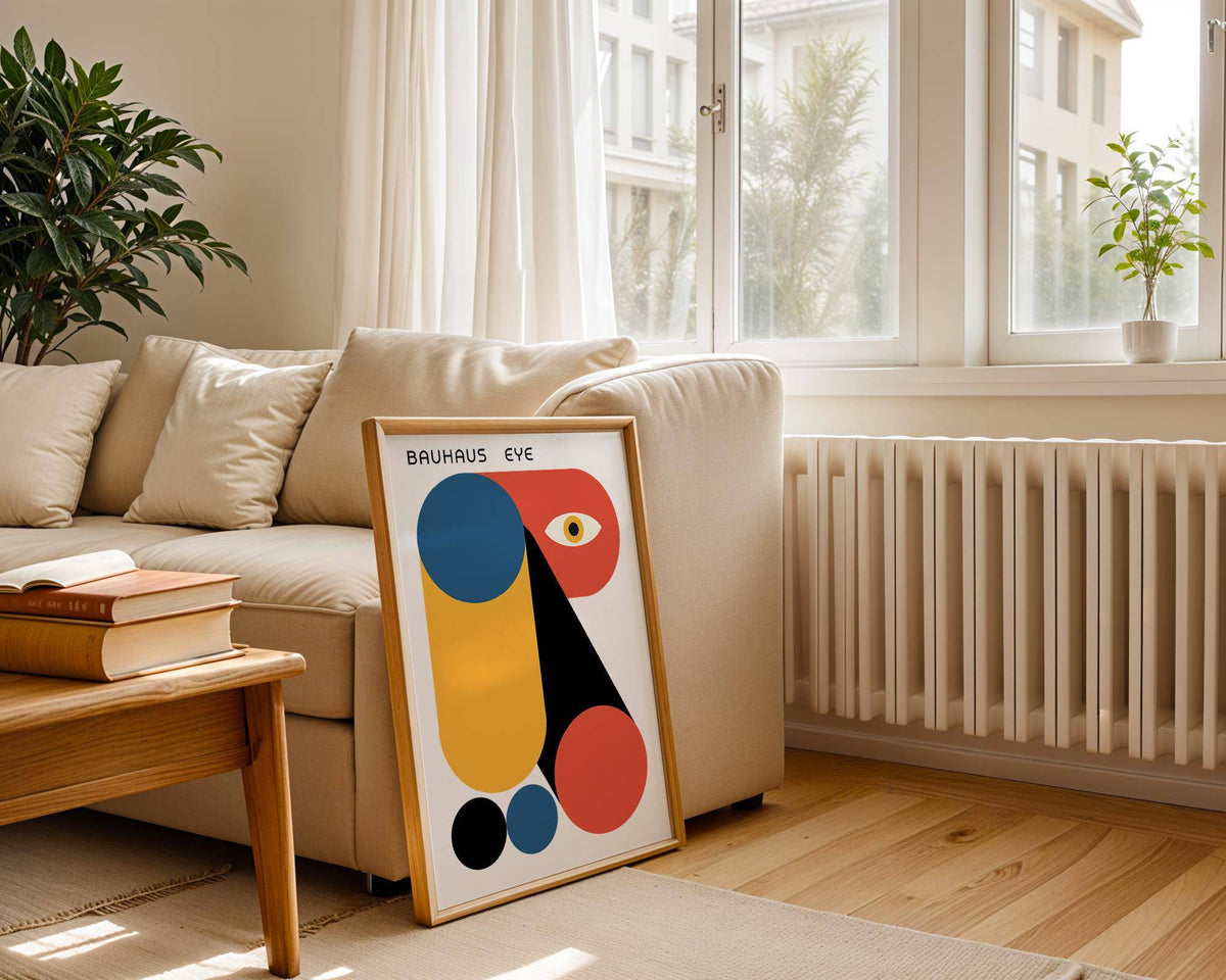 Retro-style Bauhaus graphic with structured patterns