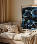 Elegant Yayoi Kusama-inspired blue flower art print