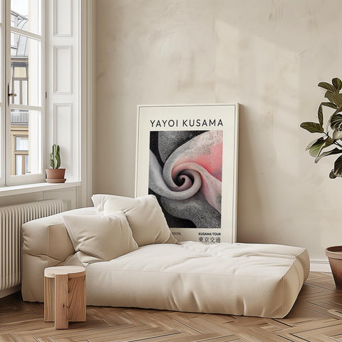 Grey and pink swirling flower art perfect for bedrooms or offices.