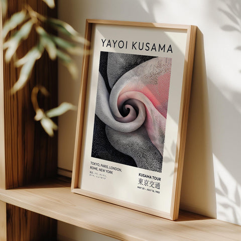 Yayoi Kusama-inspired floral poster with modern abstract detailing.