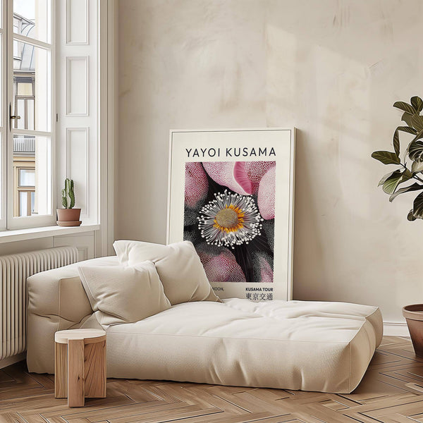 Square-format dotted floral art as pictures living room wall highlight