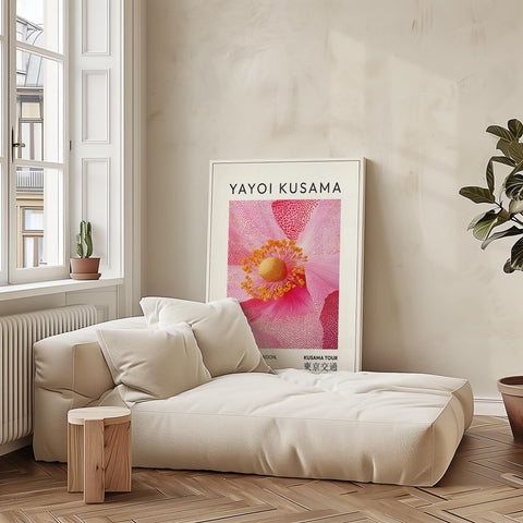 Vibrant Kusama-style floral print for living room decor