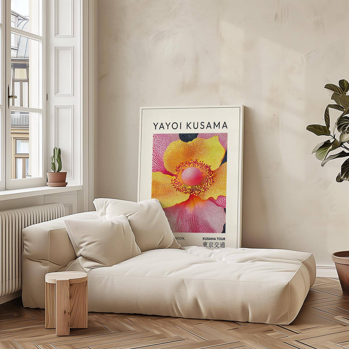 Abstract floral art prints in bold pink and yellow for home styling