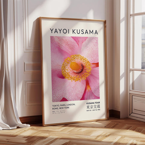 Pink floral art print inspired by Yayoi Kusama