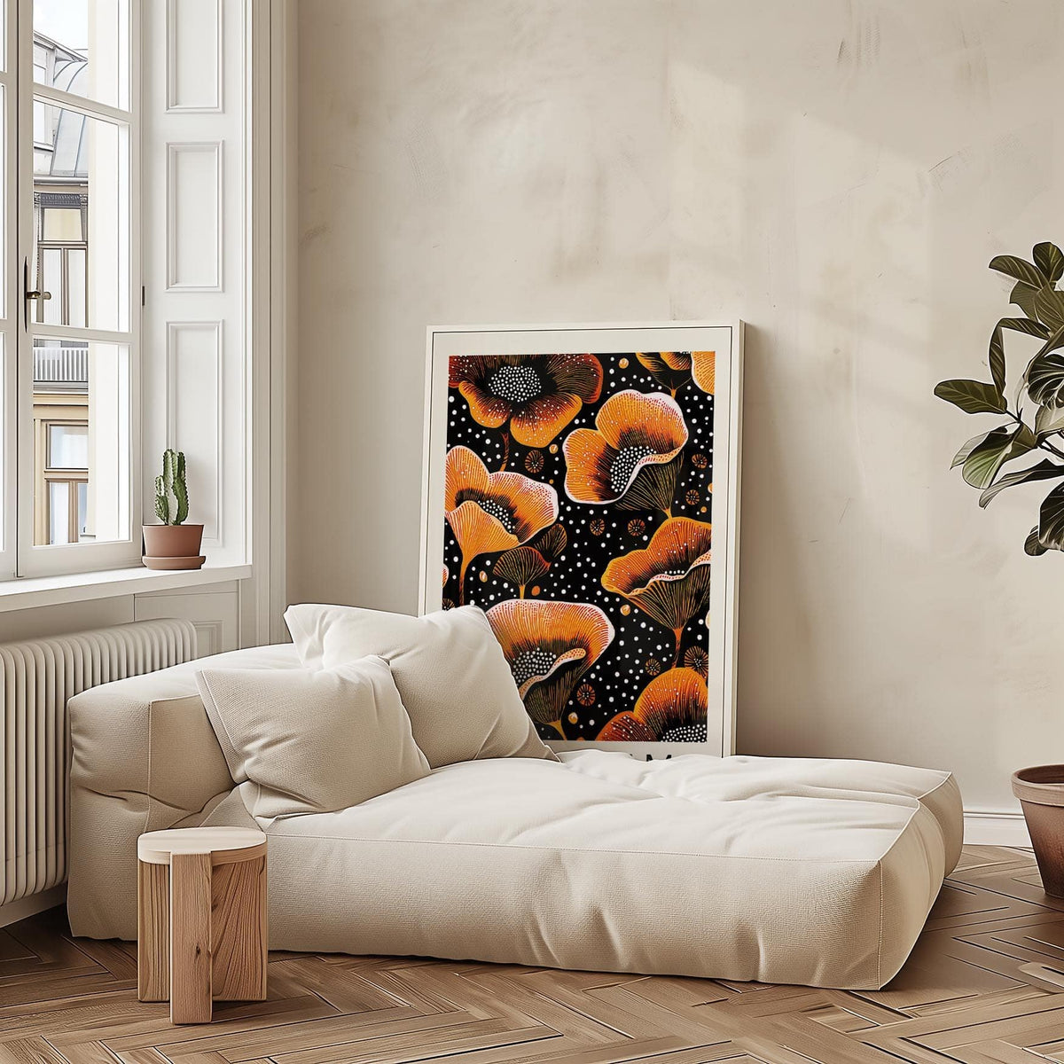 bold orange print with striking contrast