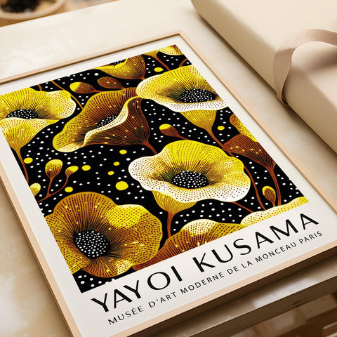 Yayoi Kusama-style yellow floral artwork