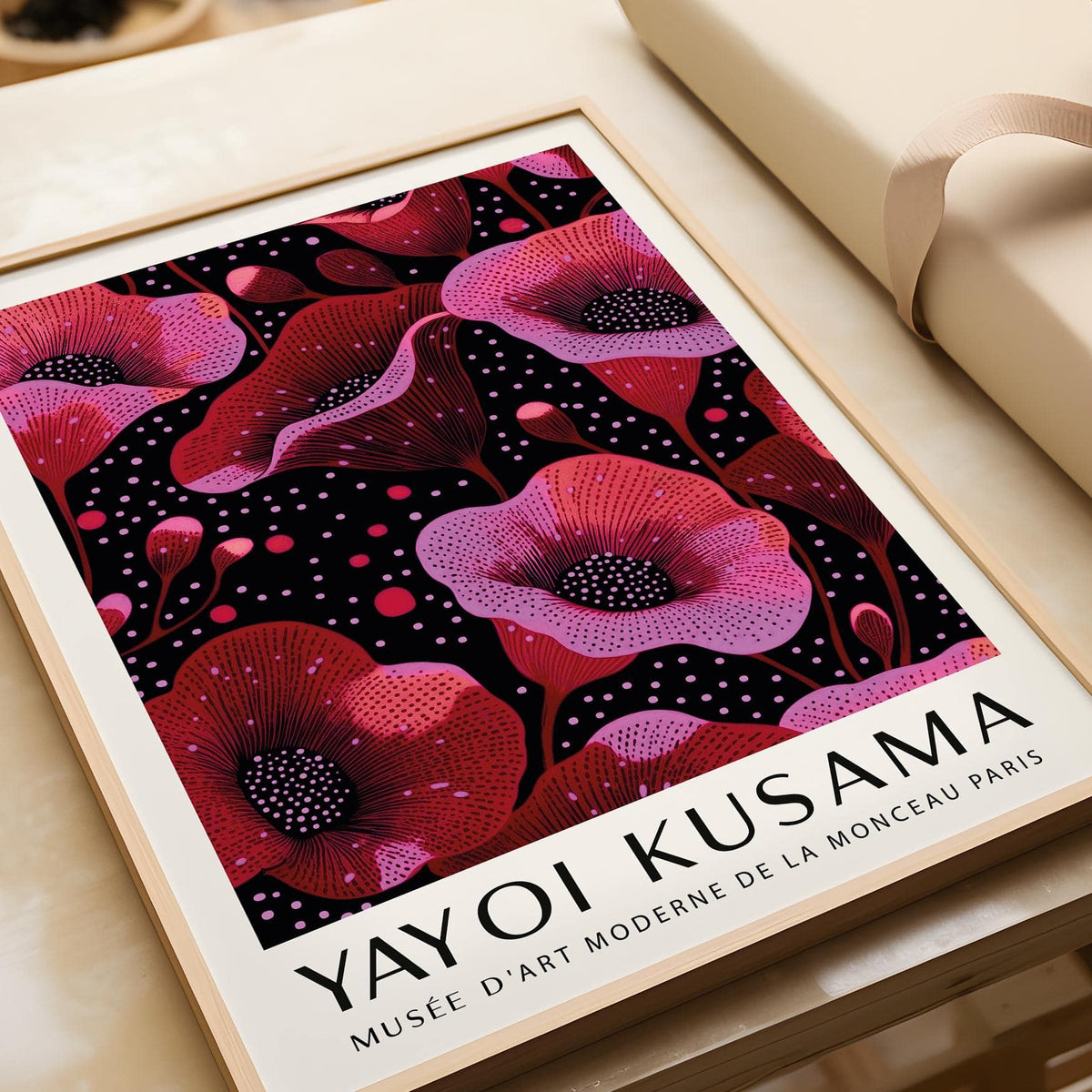 artistic wall art in pink with floral elements