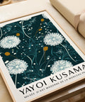 Elegant Kusama floral poster with green and white tones