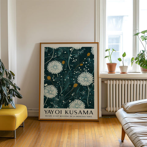 Kusama-inspired dotted dandelions art print