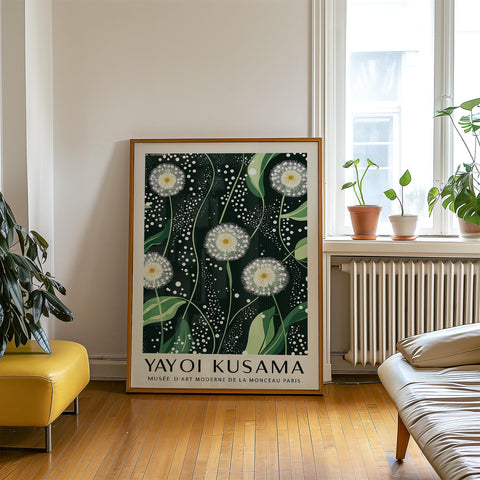 Modern dandelion art print inspired by Kusama