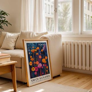 Bright floral art print featuring Kusama-style flower designs