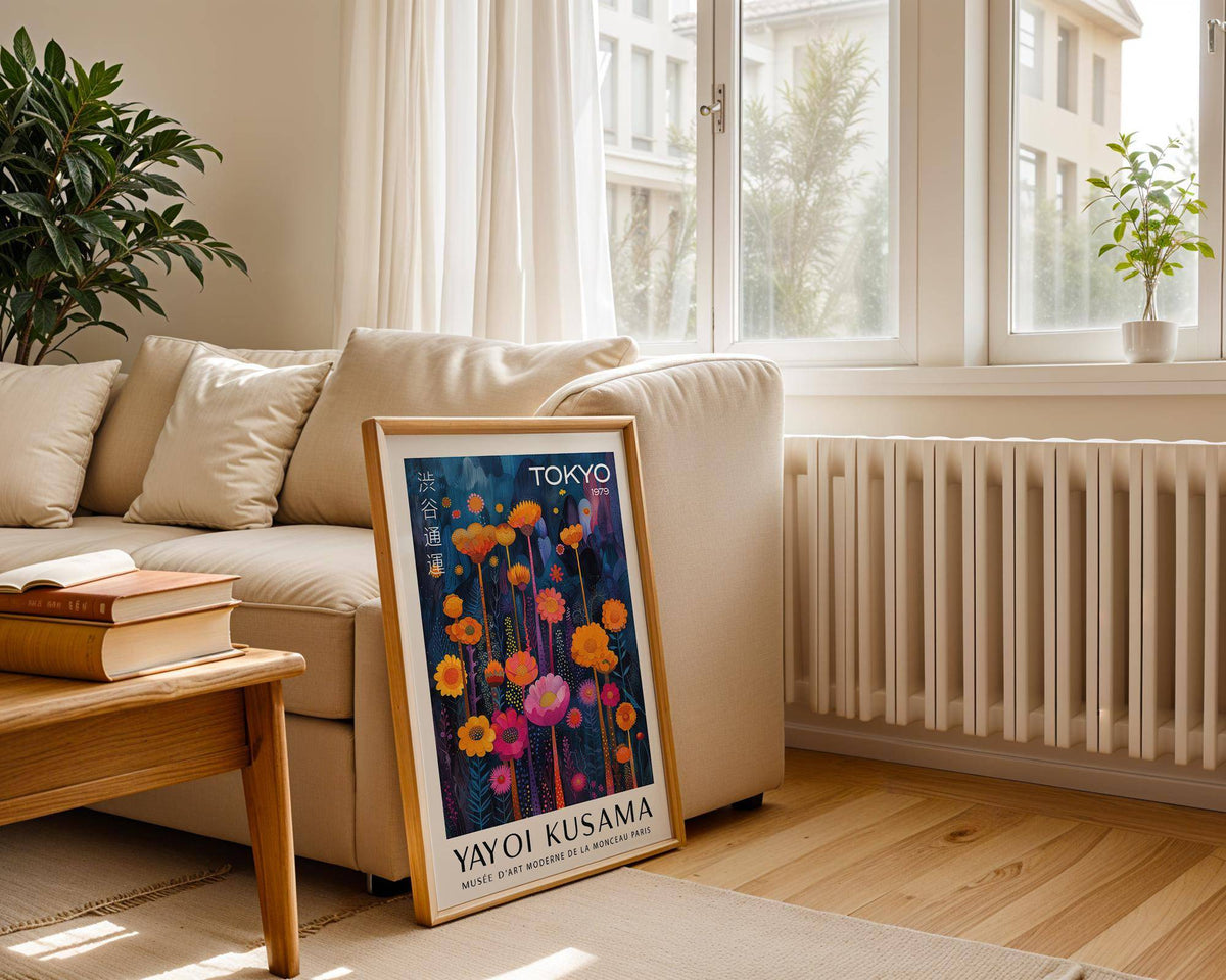 Bright floral art print featuring Kusama-style flower designs