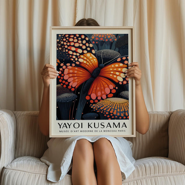 Abstract poster butterfly wall art with mushroom patterns