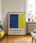 Museum-inspired yellow blue print for living room