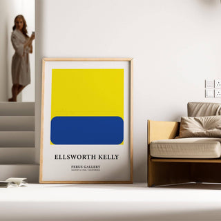 Abstract minimalist artwork with geometric shapes in a bold color palette