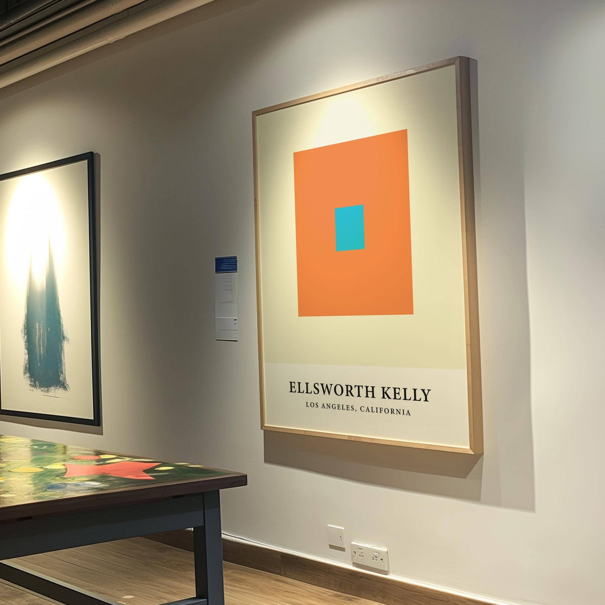 High-contrast Ellsworth Kelly artwork with bold blue and orange