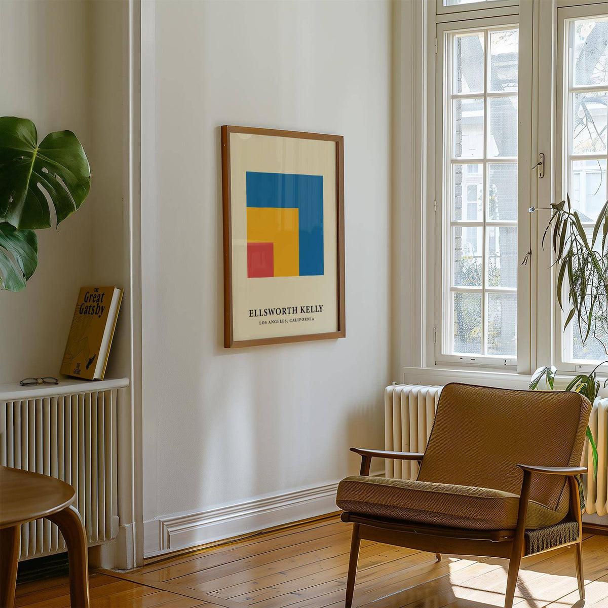 Creative office with bold modern minimal wall art display