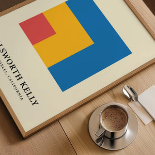 Vibrant blue and red square print as modern minimal wall art