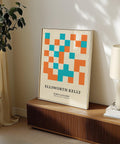 Artistic minimalist orange blue colour block print