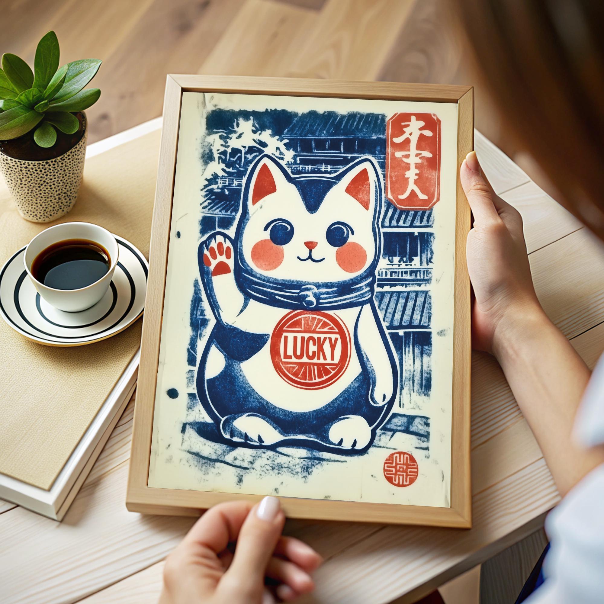 Japanese Fortune Cat Wall Art Poster