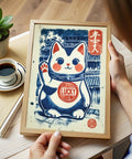 Traditional Japanese lucky cat artwork, perfect for home decor or gifts