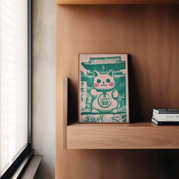 Vibrant lucky cat print perfect for good luck presents gift ideas