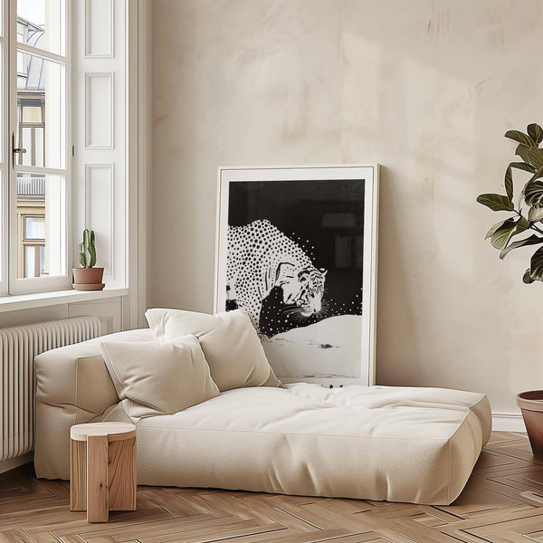 Elegant white tiger wall art for Japandi spaces