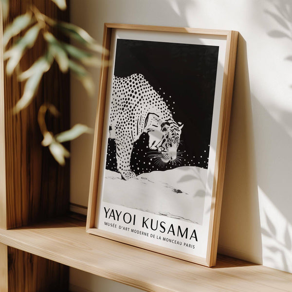 White tiger wall art inspired by Yayoi Kusama’s style