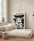 Lucky Cat art print in black and white for teen bedroom decor