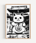 Good luck decor featuring a black-and-white Lucky Cat design
