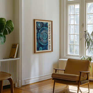 Deep blue tones in tranquil Kusama-inspired mandala wall art