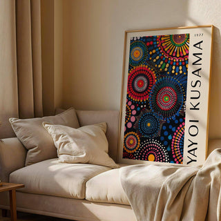 Artistic studio display with circular mandala art for wall print