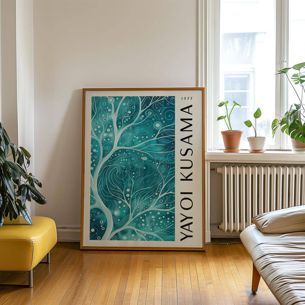 1977 teal color wall art in Japanese abstract style for calm interiors