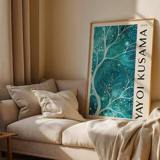 Harmonious teal color wall art with balance and motion