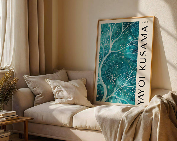 Harmonious teal color wall art with balance and motion