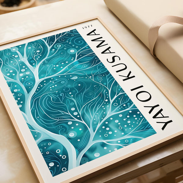 Cool-toned teal color wall art with abstract natural elements