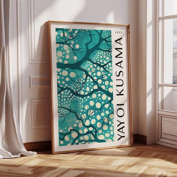 Contemporary teal wall art for living room with intricate dot design