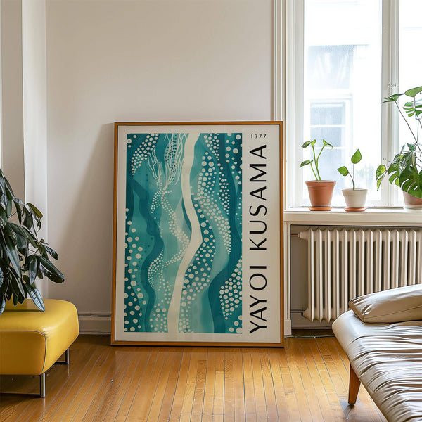 Serene abstract picture in teal tones for Japandi-style interiors