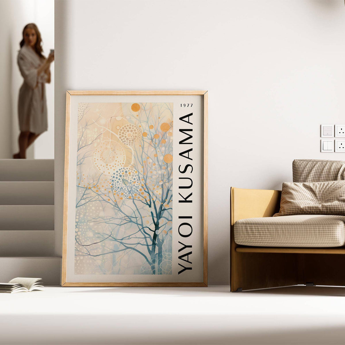 Japandi space using subtle tone sitting room art composition