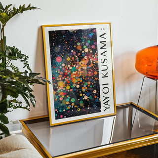 Artistic colorful large wall art featuring Kusama-style repetition