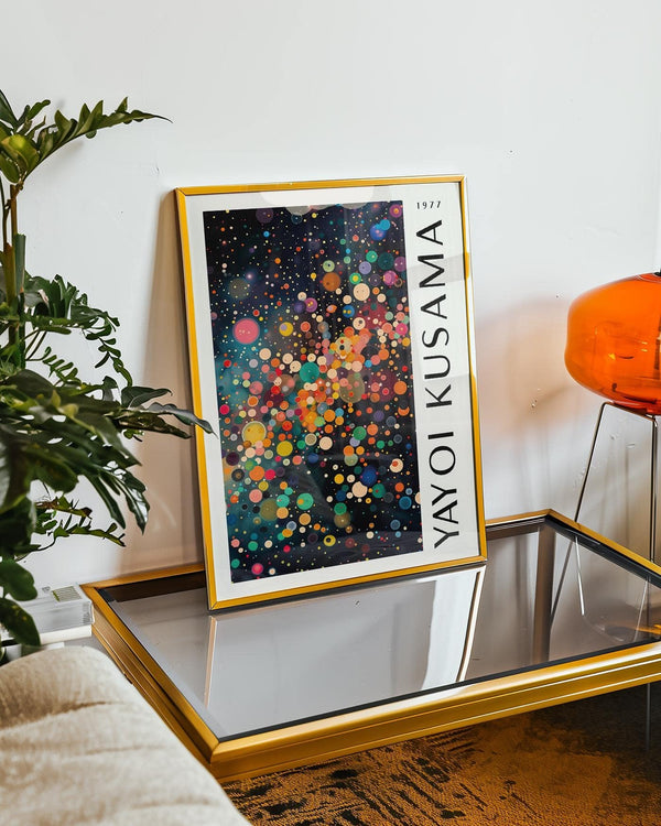 Artistic colorful large wall art featuring Kusama-style repetition