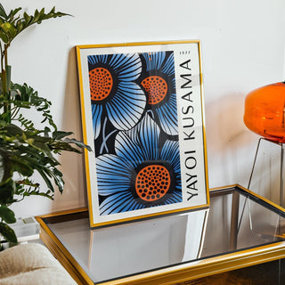 blue living room wall art with dynamic colour contrasts