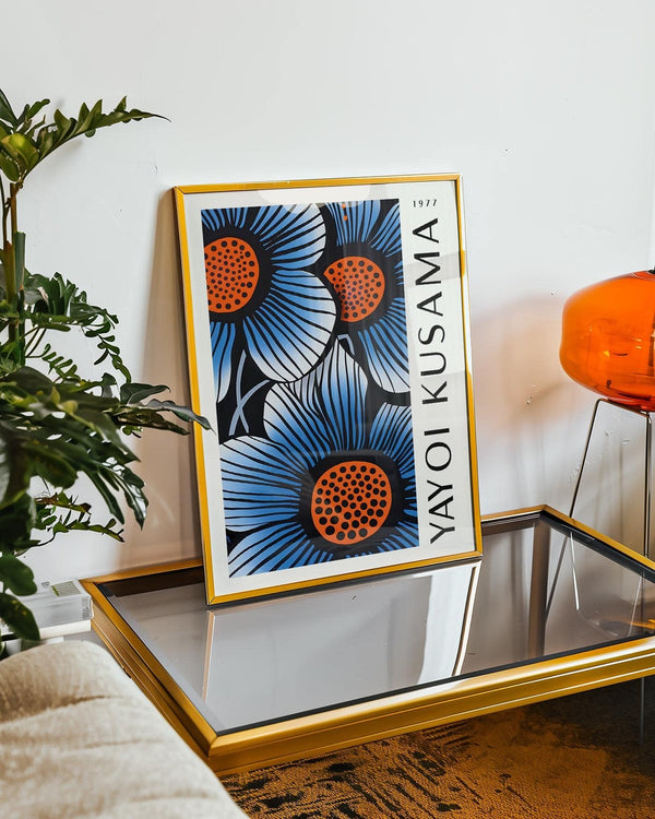 blue living room wall art with dynamic colour contrasts