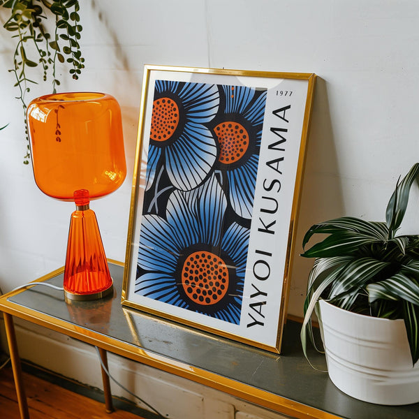 stylish blue living room wall art with artistic patterns