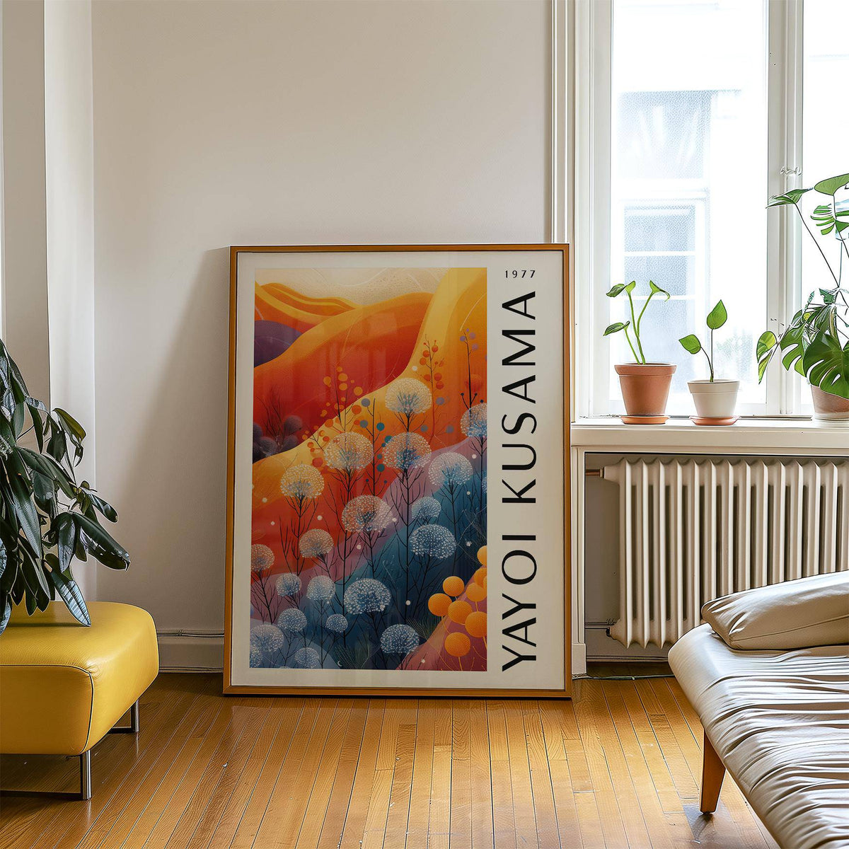 Bright blue orange wall decor for artistic office or creative spaces