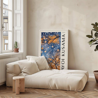 Winter night-inspired blue wall art for living room in modern tones