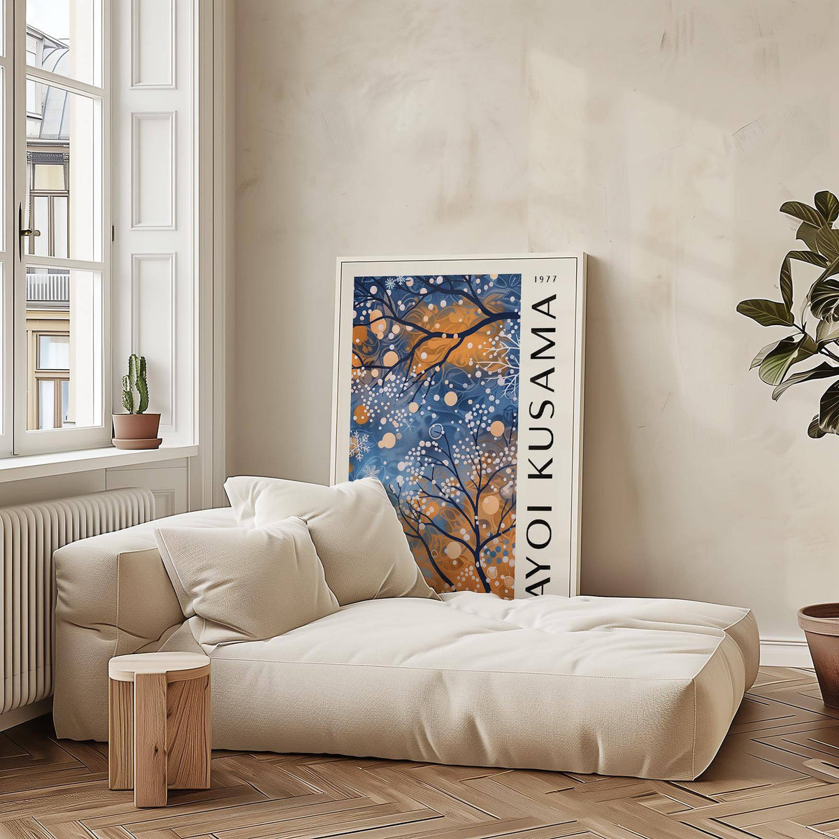 Winter night-inspired blue wall art for living room in modern tones